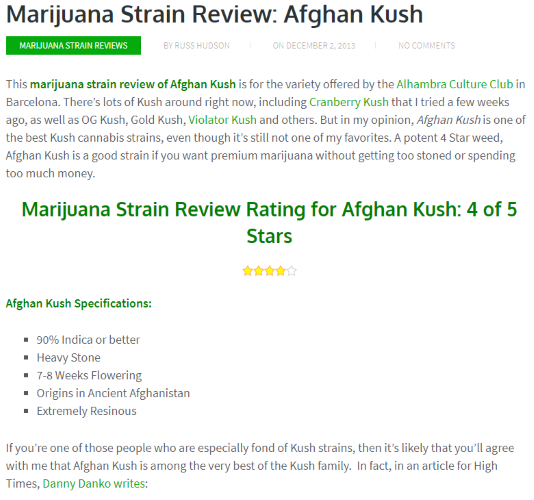Strain Review Sample from MG - Afghan Kush